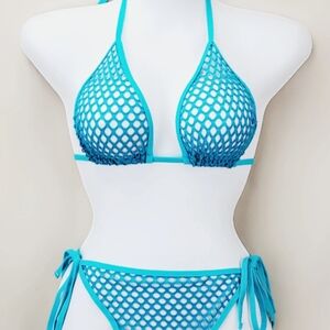 Vibrant Blue Mesh Triangle Bikini